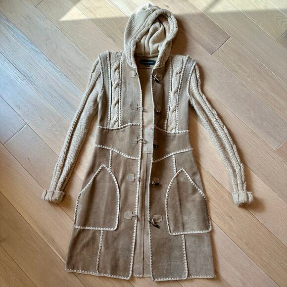 Luciano Abitboul Long Sweater Jacket Boho Leather Wool - Picture 1 of 12